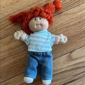 Vintage Cabbage Patch mini doll with Striped Blue and Orange-Haired Doll